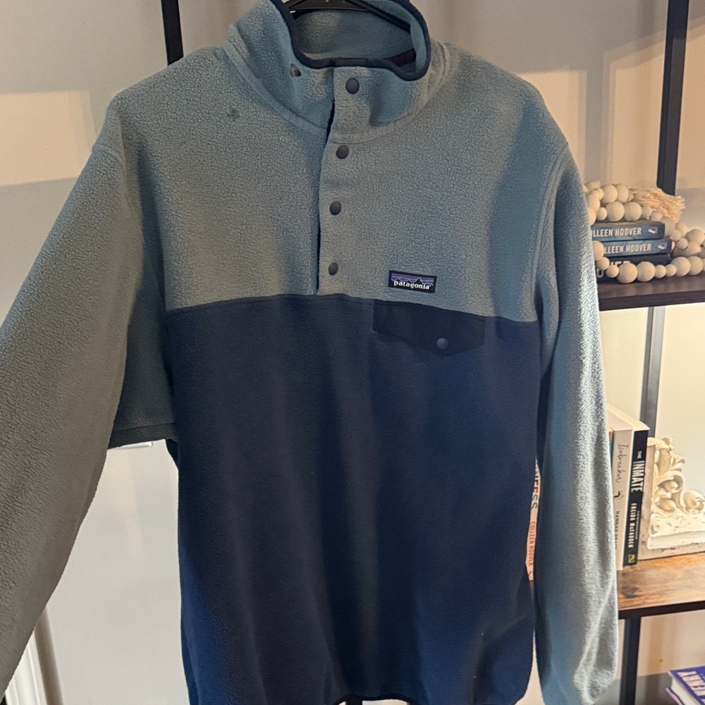Patagonia Blue and Gray Fleece Pullover